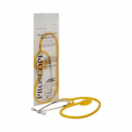 Proscope 664 Disposable Stethoscope Yellow 1-Tube 22 Inch Tube Single Sided Chestpiece, 5PK 664Y